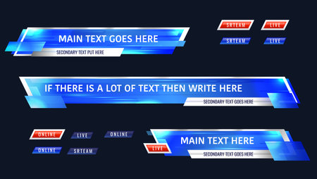 Lower third header, headline and news bar, TV show banners. Online media live show lower third banner, breaking news text vector bar or television broadcast screen tag. TV channel info overlay stripのイラスト素材
