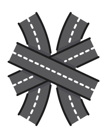 Highway road line icon. Traffic route. Speed road, freeway or speedway, city transportation infrastructure linear vector icon or pictogram. Driveway outline sign with asphalt road interchangeのイラスト素材