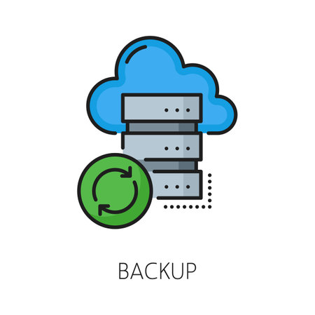 Backup, CDN content delivery network icon, data server and digital media distribution, vector cloud symbol. CDN or computer internet technology system icon of information data cloud backup on serverのイラスト素材