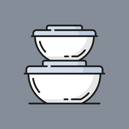 Glass food container for soup and salad delivery color line icon. Vector round boxes plastic containers, cup container for ice cream and dessertsのイラスト素材
