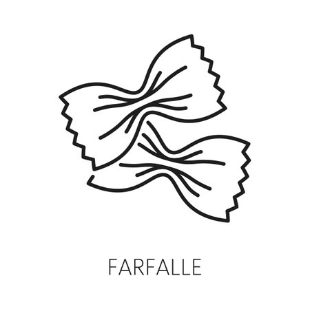Farfalle pasta italian cuisine food, macaroni of dry wheat, italian cuisine food. Vector bow shaped pasta, mediterranean food uncooked farfalleのイラスト素材
