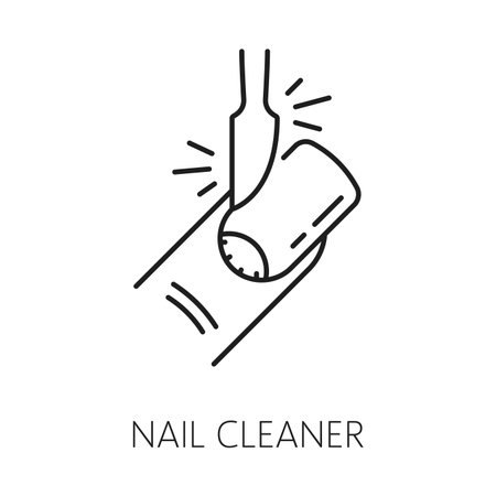 Nail cleaner icon for manicure service, hands care or fingernail treatment and beauty, line vector. Nail cleaner tool or cuticle remover accessory icon for manicure and fingernails cosmetic repairのイラスト素材