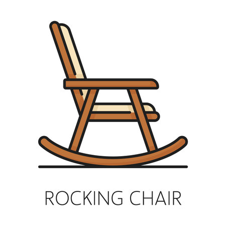 Rocking chair furniture icon, home interior. House living room or hotel lobby cozy furniture line symbol or sign, apartment interior design item outline vector icon, rocking chair pictogramのイラスト素材