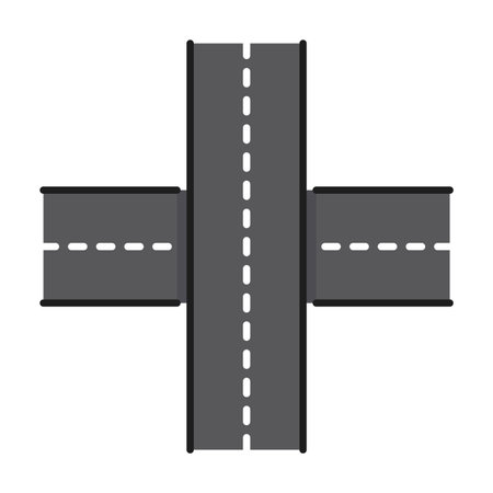 Highway road line icon. Traffic, crossroad route. Speed road, freeway or driveway outline monochrome vector symbol. Speedway thin line sign or pictogram with road interchange or intersectionのイラスト素材