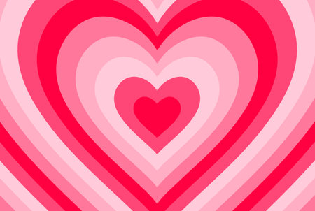 Love heart tunnel background for Valentine, wedding or romantic design, abstract vector. Heart shape tunnel or retro vintage background with pink red line heart for pop art poster of love romanceのイラスト素材