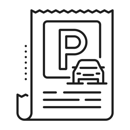 Parking receipt line icon for automatic garage service vector linear sign. Automated parking pictogram of parkometer ticket or pay receipt for car park lot or public garage, mobile app outline iconのイラスト素材