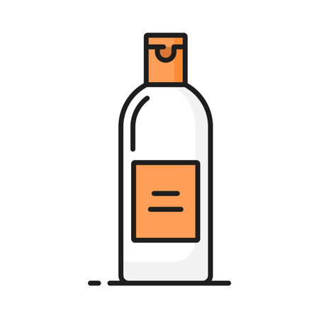 Skin care lotion, oil or cream outline icon. Woman beauty product, dermatology treatment or face and hand skin care cosmetics thin line vector icon, pictogram or symbol with shampoo or cream bottleのイラスト素材