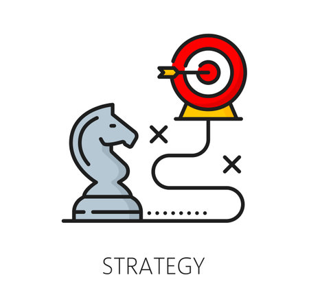 SEM strategy icon for search engine marketing and content management, vector line pictogram. Target audience reach strategy and website search optimization planning for web advertising in outline iconのイラスト素材