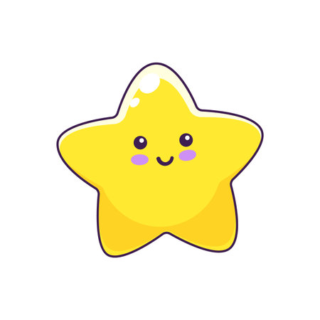 Cartoon cute emoji, funny twinkle, kawaii star character. Star sticker, twinkle baby childish isolated vector mascot. User rating symbol funny childish character or kawaii personageのイラスト素材