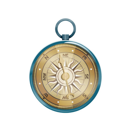 Ancient pirate compass, isolated vector navigation item weathered by time, reveals its intricate brass details, nautical symbols and wind rose evoke tales of high seas and buried treasures long pastのイラスト素材