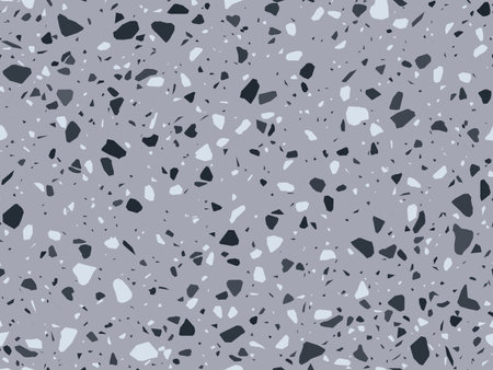 Grey and black terrazo marble stone pattern or terazo mosaic background, vector ceramic tile. terazzo or terrazzo floor texture of broken marble stones and marble pieces with abstract geometric shapesのイラスト素材