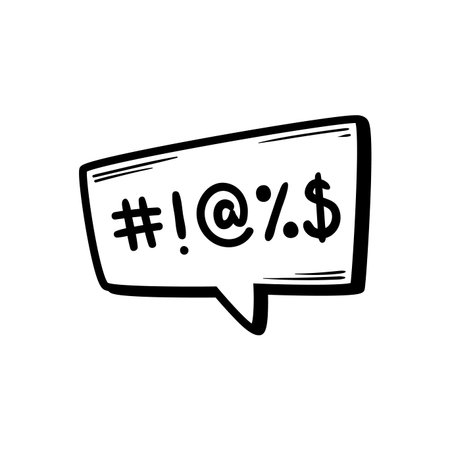 Comic swear speech bubble, hate angry talk, aggressive expletive curse features vector monochrome dialogue cloud and expressive typographic signs, conveying the intensity to the verbal expressionのイラスト素材