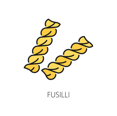 Fusilli spiral shape noodles, traditional food of Italy made from wheat flour. Vector homemade fusilli pasta, italian cuisine food outline iconのイラスト素材
