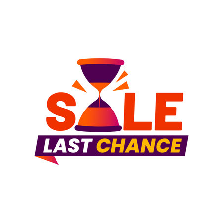 Last time chance offer icon, countdown sale banner or hurry up badge. Vector hourglass or sand clock sign of last chance sale promotion. Discount offer or special price promo tag, final hour timerのイラスト素材