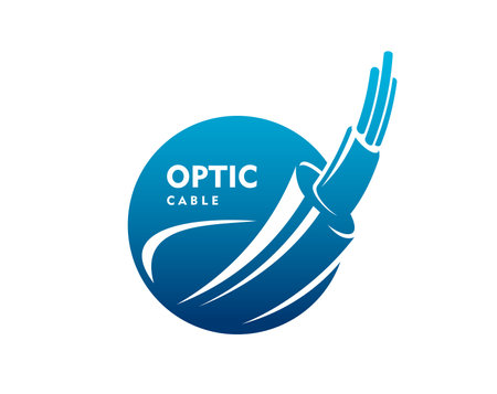 Fiber optic cable icon, technology. Isolated vector emblem with dynamic fibre wire broadband strand. Internet connection, telecommunication, high-speed data transmission and networking label with cordのイラスト素材