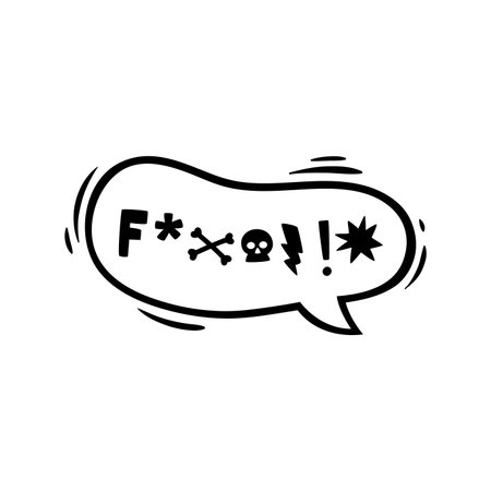 Comic swear speech bubbles, hate angry talk, aggressive expletive curse. Isolated vector cloud with bold, expressive typography and creative symbols to add humor and emphasis to emotional outburstsのイラスト素材