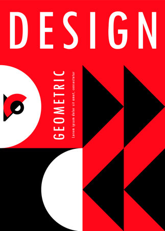 Modern abstract poster, bauhaus geometric pattern in red, black and white hues. Vector vibrant cover or contemporary background design blending bold shapes and colors for a dynamic visual experienceのイラスト素材