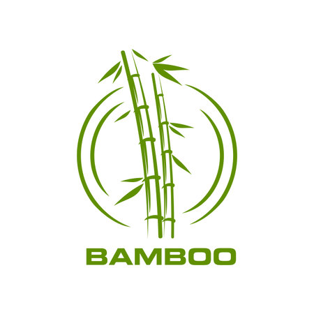 Asian bamboo icon, beauty and health, spa massage symbol. Spa and massage salon green label with bamboo, jungle forest vector sign or beauty eco product nature icon. Organic packaging plant symbolのイラスト素材