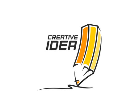 Creative idea pencil icon of architect design and education or innovation concept, vector emblem. Designer art studio and artwork school or architect university icon of pencil and creative ideaのイラスト素材