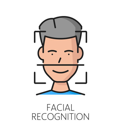 Facial recognition, biometric identification or verification icon. Isolated vector color sign, symbolizing advanced technology that analyzes and identifies individuals based on unique facial featuresのイラスト素材