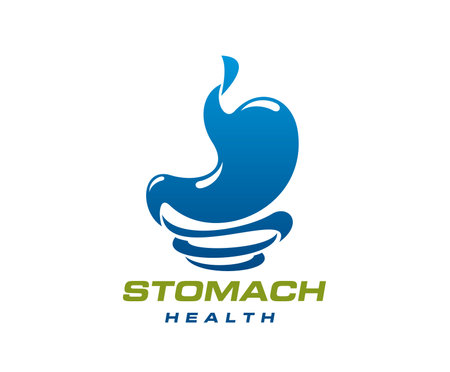 Stomach health icon, gastroenterology medicine and gastro clinic vector emblem. Stomach sign for digestion and gut health, gastroscopy medical examination and digestive system medical treatmentのイラスト素材