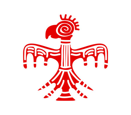 Eagle red bird Mayan Aztec totem. Isolated vector majestic tribal tattoo or religious sign of freedom, power, vision and spiritual connection, embodying strength and wisdom within the ancient cultureのイラスト素材