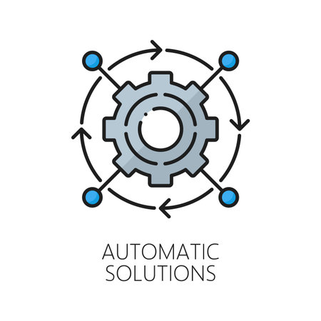 Machine learning icon of automatic solutions for AI artificial intelligence algorithm, vector color line. AutoML or automated machine learning for artificial intelligence neuroscience and AI mindのイラスト素材