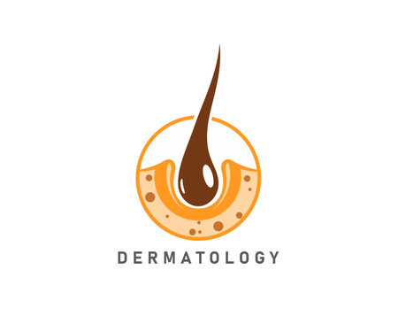 Hair clinic icon of dermatology and trichology medicine for follicle grow, vector emblem. Hair care salon, cosmetic treatment and transplantation and trichologist clinic symbol of hair follicle growthのイラスト素材