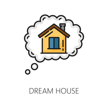 Dream house icon, real estate and apartments rent mortgage, vector color line. Residential property purchase outline icon, mortgage loan or real estate development and construction of dream houseのイラスト素材