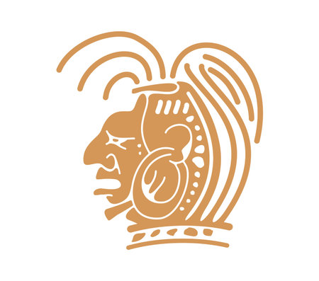 Mayan Aztec totem. Isolated vector ornate human head or face profile with earring. Mysterious tattoo, ancient Mesoamerican culture, religious spiritual symbol of intellect and ancestral wisdomのイラスト素材