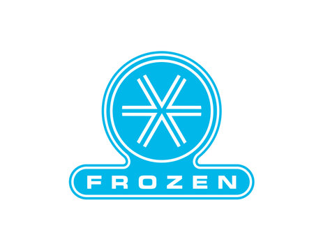 Frozen food product icon, ice crystal label with snowflake. Keep frozen or cold product packaging round sticker. Blue snow frost crystal isolated circle symbol for food or drink package tagのイラスト素材