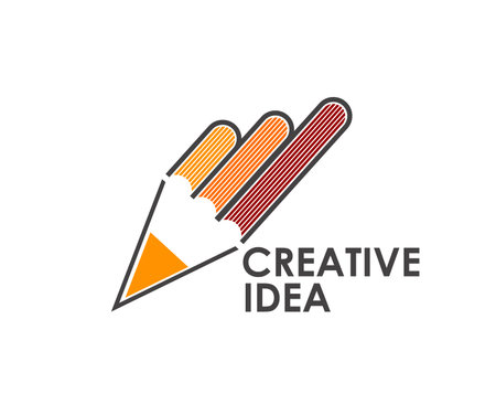 Design and education creative idea pencil icon. Isolated vector emblem of colorful pencil tip, represents innovation, inspiration, and the pursuit of knowledge or idea, in a modern and artistic designのイラスト素材