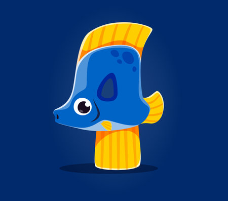 Underwater sea animals font, number 4 as fish for undersea alphabet, cartoon vector character. Sea animals font or ocean numeral typeface with cartoon funny tropical tang fish in number 4 Four typeのイラスト素材