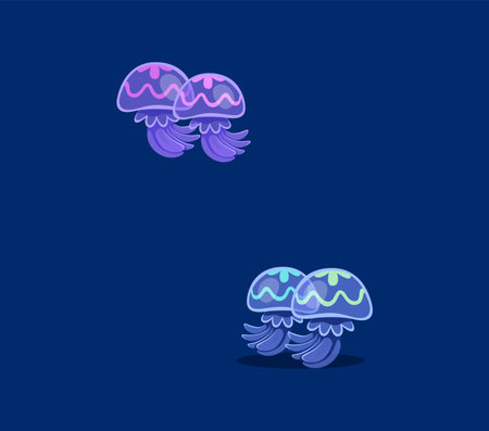 Underwater sea animals in font or undersea type with jellyfish as quotation marks, cartoon vector. Punctuation mark of quotation in ocean alphabet typeface and sea font with underwater animalsのイラスト素材