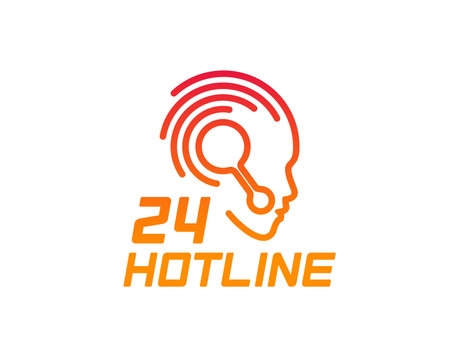 Call center icon of customer support service and hotline symbol, vector head in headset. Contact center or customer help service icon of telephone chat or 24h agent assistant and chatbot operatorのイラスト素材