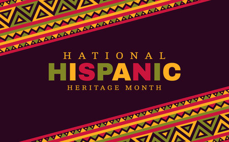 Ethnic Latin American ornament, national Hispanic heritage month vector banner. Latin festival of Hispanic Americans national culture, tradition and art heritage with ethnic handicraft patternのイラスト素材
