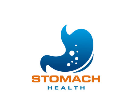 Stomach health icon, digestion system sign. Isolated vector medical gastroenterology emblem of healthy belly organ with bubbling acid. Symbol of digestive internal vitality, wellness and balanceのイラスト素材