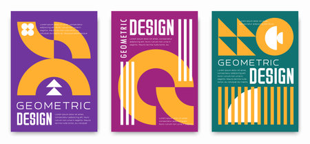 Business poster templates, abstract modern geometric pattern with bold and vibrant text and shapes in purple, pink, and green colors. Vector background, cover or banner layouts, vertical retro postersのイラスト素材
