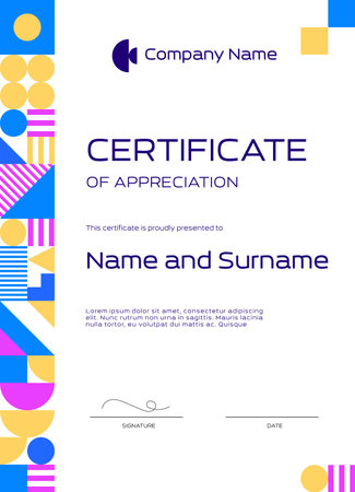 Certificate of appreciation template with abstract modern geometric pattern, vector background. Education award and appreciation diploma certificate template with geometric simple shapes patternのイラスト素材