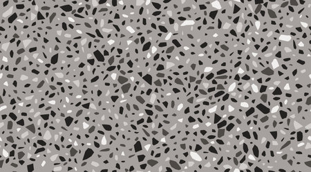 Grey terrazo marble stones or mosaic ceramic tile texture, vector background. Abstract broken ceramic pieces in terrazzo or terazzo pattern for floor pavement tile with black white marble fragmentsのイラスト素材