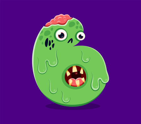 Halloween font letter B or zombie slime with brain, vector cartoon horror ABC type. Halloween font letter B for kids alphabet of spooky boo zombie monster for horror text typeface or scary typesetのイラスト素材