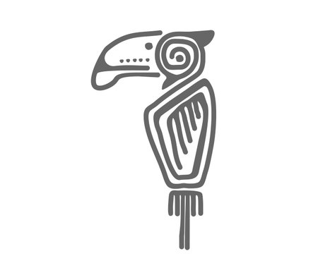 Toucan or parrot bird mayan aztec totem, symbolizes freedom, wisdom and spirituality. Isolated vector majestic tribal or religious sign or tattoo embodies ancient reverence and connection to natureのイラスト素材