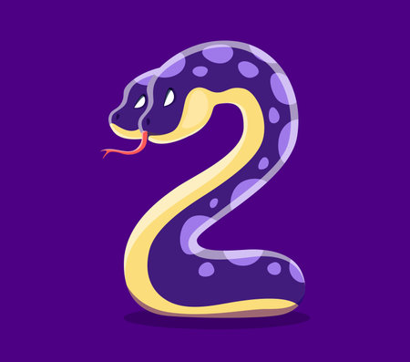 Halloween font, number 2 as monster snake serpent for scary horror alphabet, vector cartoon type. Halloween holiday ABC font and spooky typeface of number Two as monster viper snake in typographyのイラスト素材