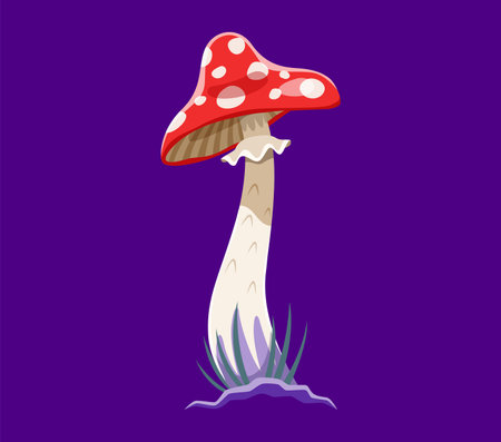 Halloween font, number 1 as mushroom amanita for horror alphabet, vector cartoon type. Halloween holiday ABC font and spooky typeface of number One as poisonous amanita or witch toadstool mushroomのイラスト素材