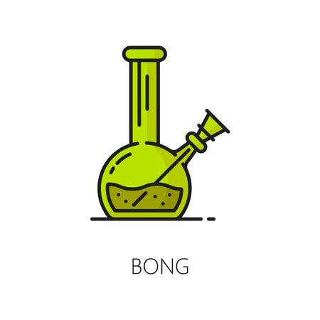 Medical cannabis smoking bong color line icon. Medicine marijuana plant thin line pictogram, natural cannabis product or medical weed shop linear vector symbol or icon with marijuana smoking equipmentのイラスト素材