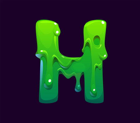 Letter H Halloween font, cartoon evil type, funny scary typeface, spooky alphabet, uppercase green gooey letter. Isolated vector latin abc slimy typography character enhances creepy holiday feelingのイラスト素材