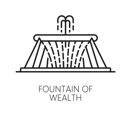 Fountain of wealth  travel vacation icon. Vector linear symbol of abundance and life, largest fountain in world, beautifully illuminating Suntec city with its mesmerizing water displaysのイラスト素材