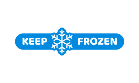 Blue frozen cold product icon, ice crystal label and badge. Isolated vector sticker, features snowflake or frost symbol for packages, refrigerated food production or frosty cold preservation itemsのイラスト素材