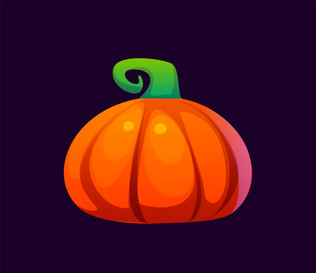 Halloween font, cartoon dot symbol as a pumpkin, evil type, funny scary typeface, spooky alphabet. Ripe orange gourd with a green stem punctuation sign. Isolated vector latin scary typographic glyphのイラスト素材