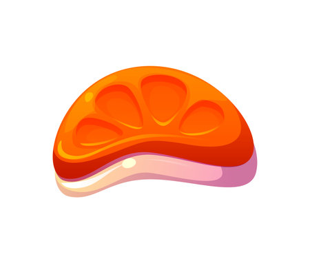 Cartoon Halloween holiday sweets and dessert. Isolated vector vibrant, glossy orange candy or caramel shaped like a citrus fruit slice. Bright appetizing festive trick or treat party toffee confectionのイラスト素材